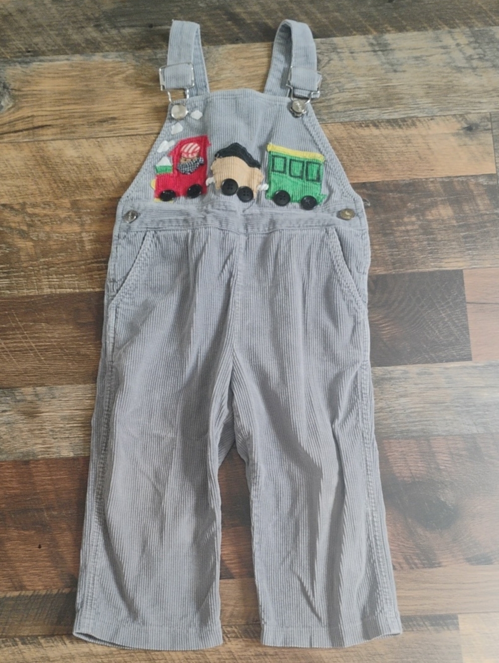 Popsicle Gray Corduroy Kids Overalls with Trains 24 Months